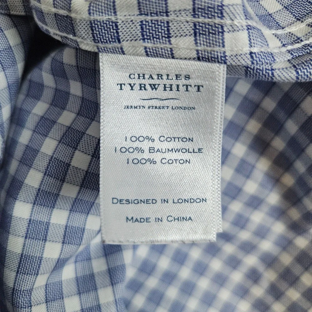 Charles Tyrwhitt Men's Blue & White Checks Size M 15 1/2 - 34 Dress Shirt STAINS